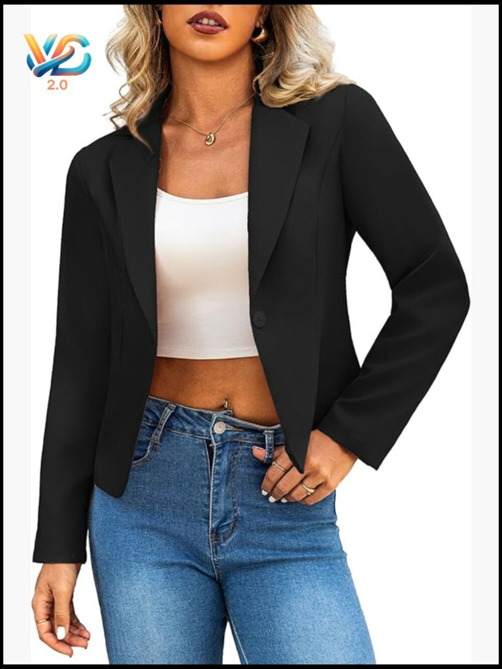 Lightweight Cropped Blazer Long Sleeve Notch Lapel Business Casual Jacket